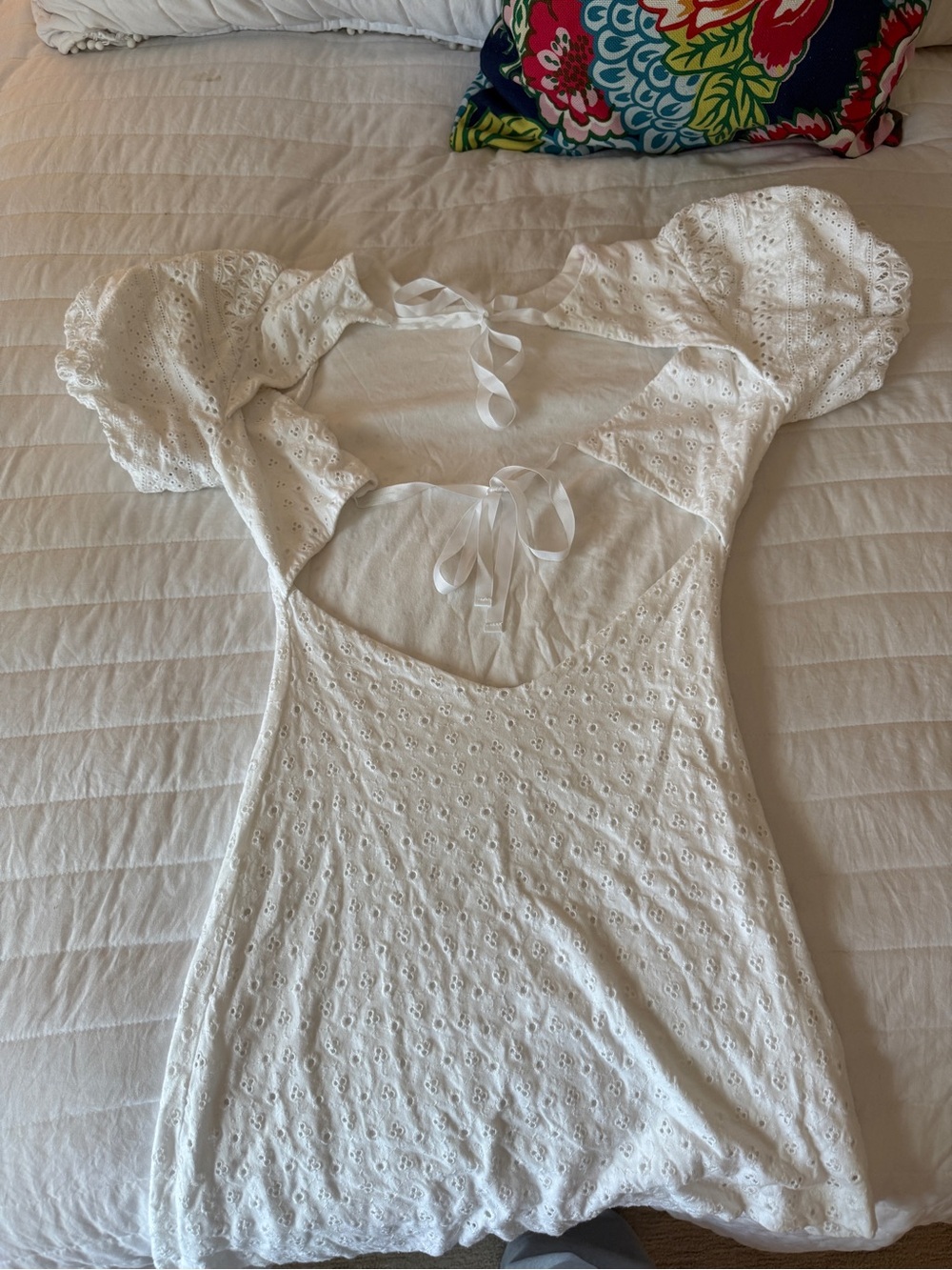 Free People White Eyelet Puff-Sleeve Cutout Dress